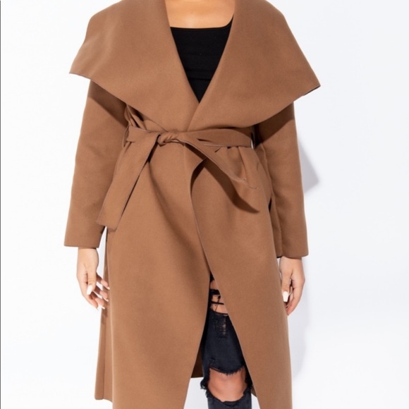 Brown Maxi Oversized Belted Waterfall Coat - Picture 6 of 9